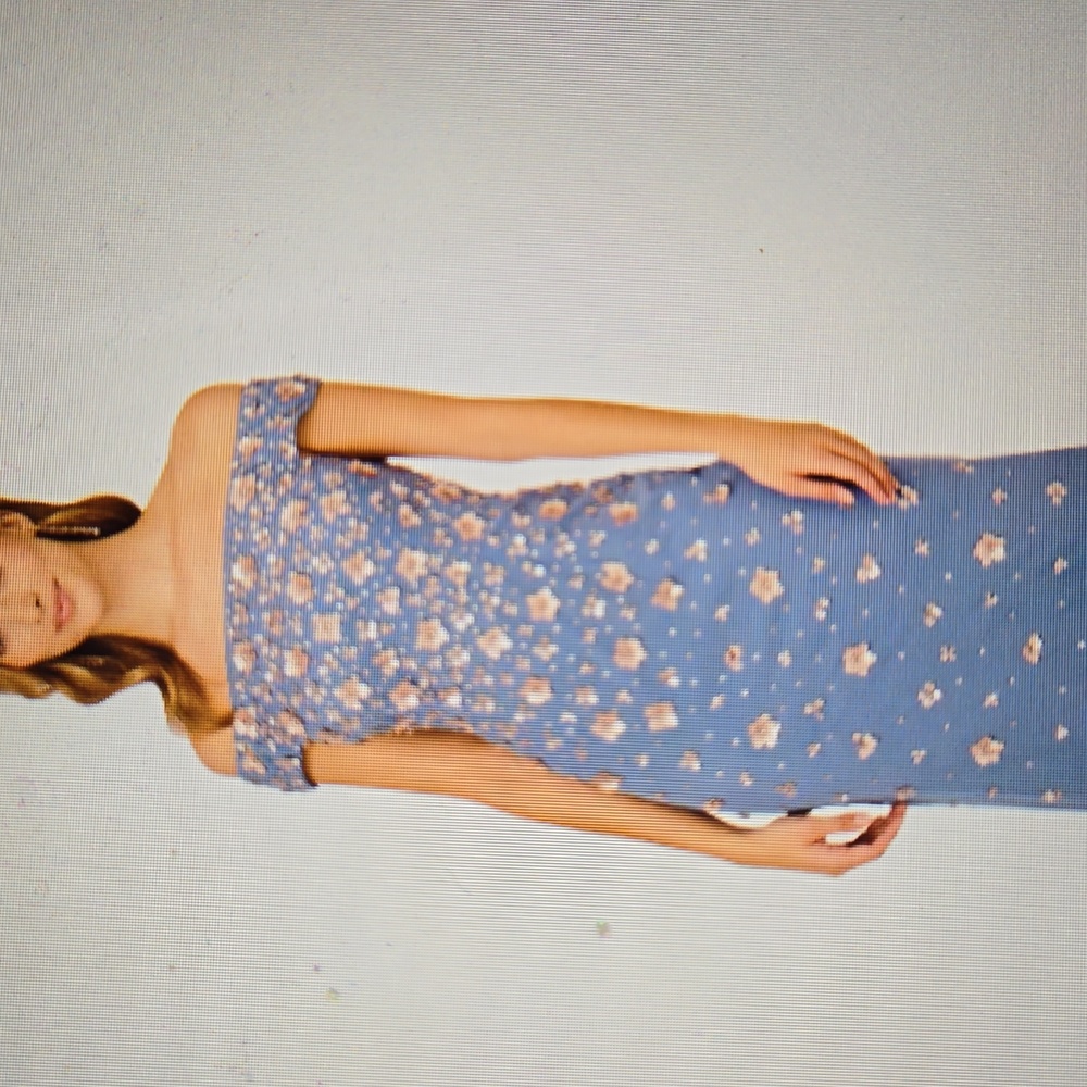 Adrianna Papel off the shoulder dust blue maxi dress 3 D Beaded Gown.